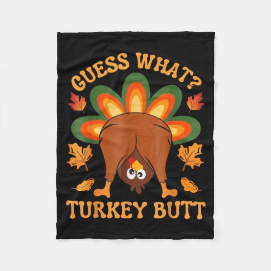 Funny Thanksgiving Kids Joke Meme Guess What Turke フリースブランケット (正面)