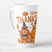 Funny Thanksgiving Pumpkins in Witch Hats Cartoon  カフェラテマグ (左アングル)
