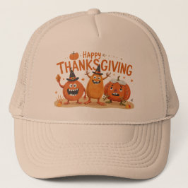 Funny Thanksgiving Pumpkins in Witch Hats Cartoon  キャップ