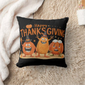 Funny Thanksgiving Pumpkins in Witch Hats Cartoon  クッション (ブランケット)