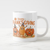 Funny Thanksgiving Pumpkins in Witch Hats Cartoon ジャンボコーヒーマグカップ (右)
