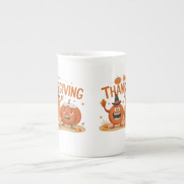 Funny Thanksgiving Pumpkins in Witch Hats Cartoon  ボーンチャイナマグカップ