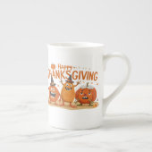 Funny Thanksgiving Pumpkins in Witch Hats Cartoon  ボーンチャイナマグカップ (右)