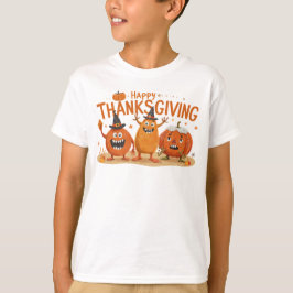 Funny Thanksgiving Pumpkins in Witch Hats Cartoon  Tシャツ