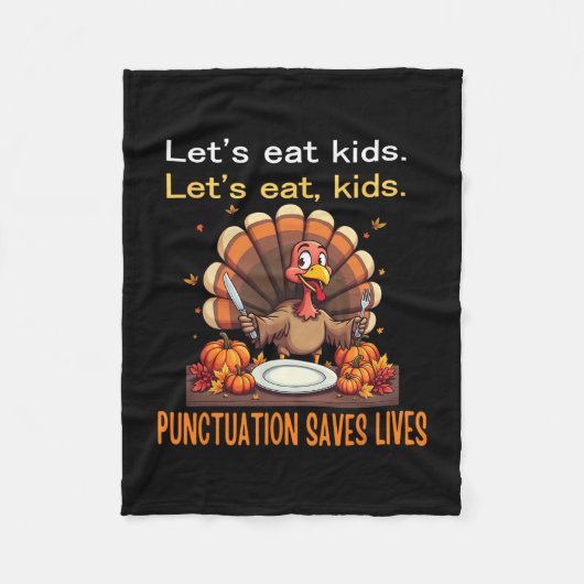 Funny Thanksgiving Teacher Turkey Lets Eat Kids Pu フリースブランケット (正面)
