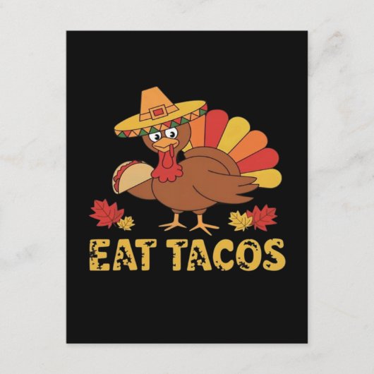 Funny Thanksgiving turkey eating tacos エンクロージャーカード (正面)
