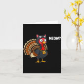 Funny Thanksgiving Turkey Meow Cat Disguise Men Wo カード (黄色い花)