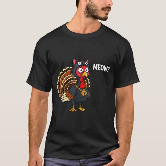 Funny Thanksgiving Turkey Meow Cat Disguise Men Wo Tシャツ (正面)