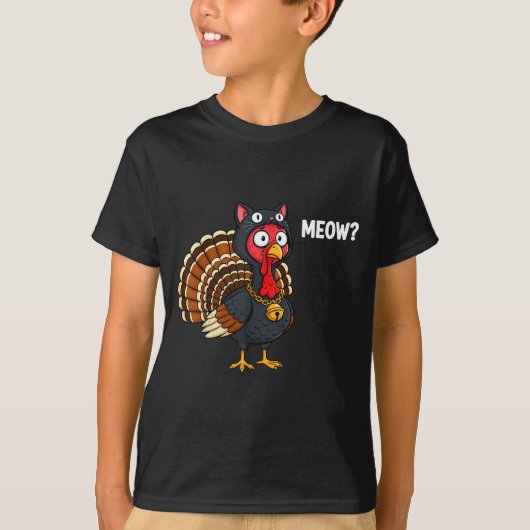 Funny Thanksgiving Turkey Meow Cat Disguise Men Wo Tシャツ (正面)