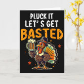Funny Thanksgiving Turkey Pluck It Let's Get Sted  カード (黄色い花)
