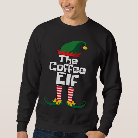 Funny the Coffee elf Christmas family group matchi スウェットシャツ (正面)