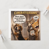 Funny the prank dog and cat congratulations readin カード (正面/裏面インサイチュ)