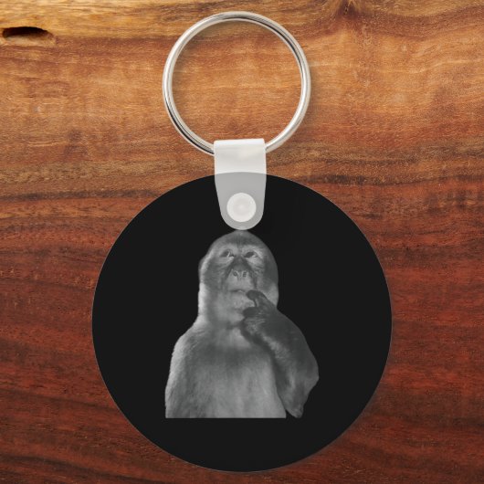 Funny Thinking Monkey Meme Curious Ape Brainrot  キーホルダー (正面)