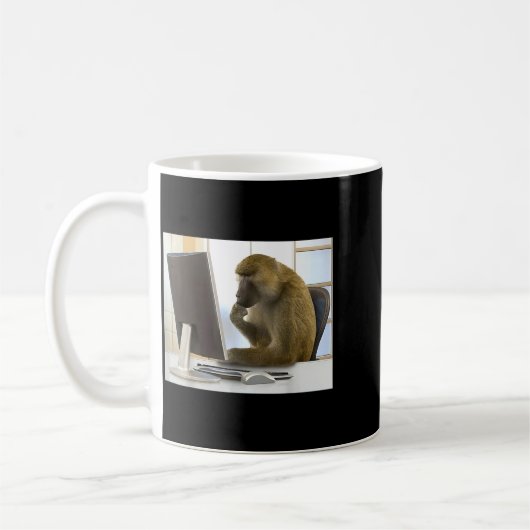 Funny Thinking Monkey Meme Office Curious Ape Brai コーヒーマグカップ (左)