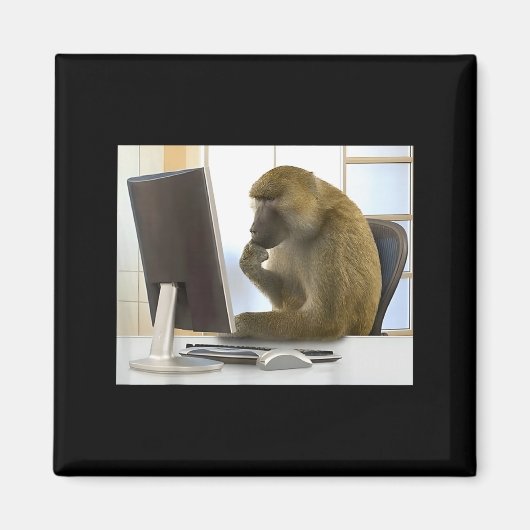 Funny Thinking Monkey Meme Office Curious Ape Brai マグネット (正面)