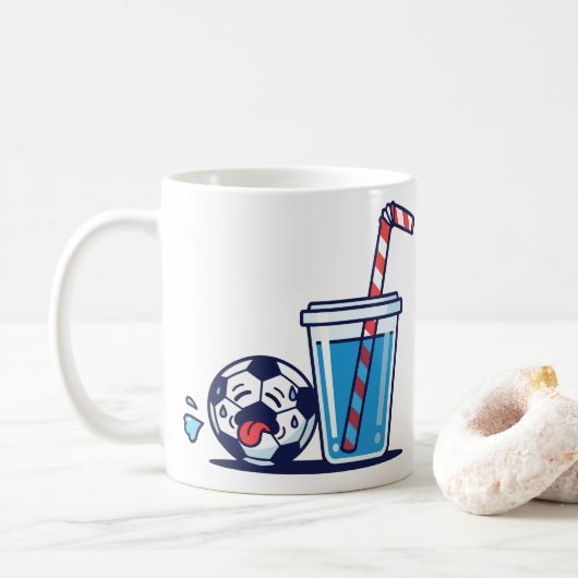 Funny Thirsty Soccer Ball Needing Cold Water Drink コーヒーマグカップ (ドーナツ)
