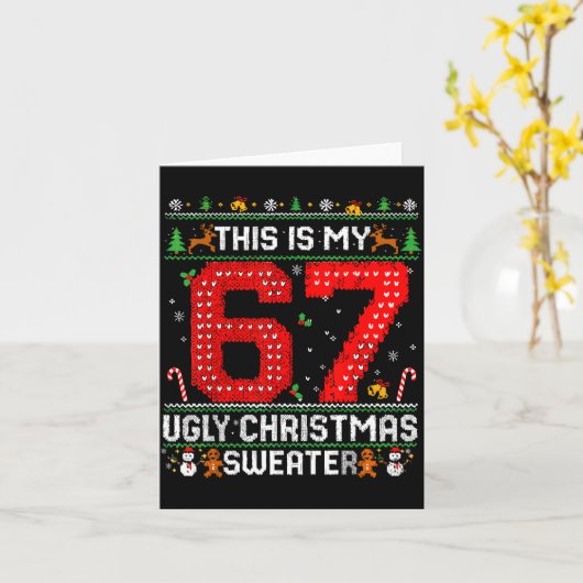Funny This Is My 67 Ugly Christmas Sweater Xmas Ma カード (黄色い花)