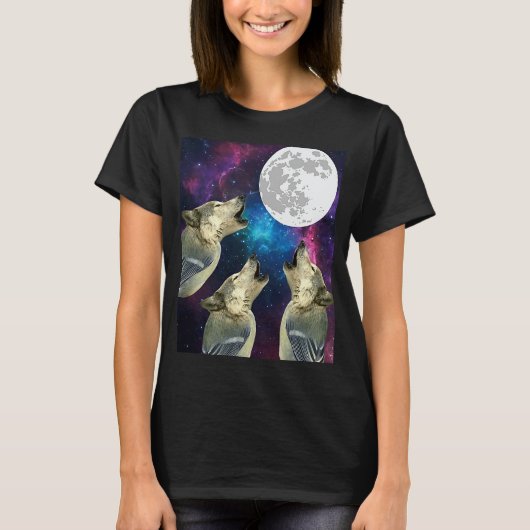 Funny Three bird wolf Moon bird wolf Howling With Tシャツ (正面)