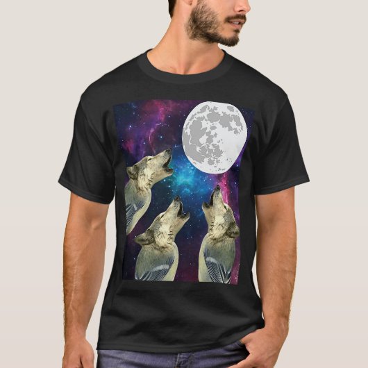 Funny Three bird wolf Moon bird wolf Howling With  Tシャツ (正面)