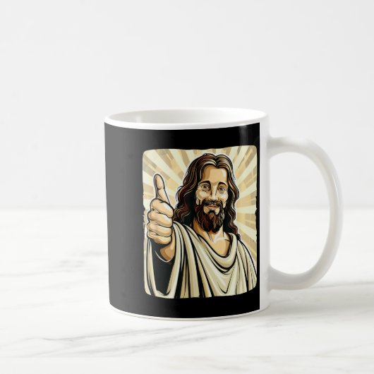 Funny Thumb Up With Jesus Christ Costume  コーヒーマグカップ (右)
