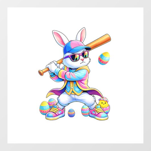Funny Tie Dye Rabbit Baseball Easter Bunny Men Boy ウィンドウサイン (シート)