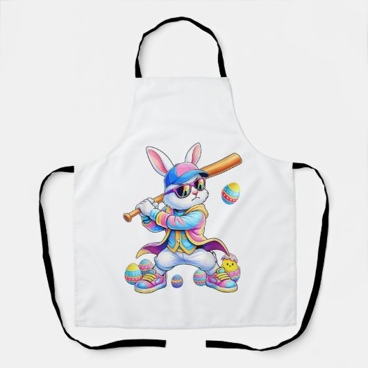 Funny Tie Dye Rabbit Baseball Easter Bunny Men Boy エプロン (正面)
