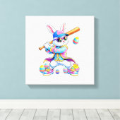 Funny Tie Dye Rabbit Baseball Easter Bunny Men Boy キャンバスプリント (インサイチュ (ウッドフロア))