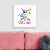 Funny Tie Dye Rabbit Baseball Easter Bunny Men Boy キャンバスプリント (インサイチュ (リビング))