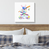 Funny Tie Dye Rabbit Baseball Easter Bunny Men Boy キャンバスプリント (インサイチュ (寝室))
