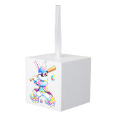 Funny Tie Dye Rabbit Baseball Easter Bunny Men Boy キューブオーナメント (裏面アングル)