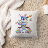 Funny Tie Dye Rabbit Baseball Easter Bunny Men Boy クッション (ブランケット)