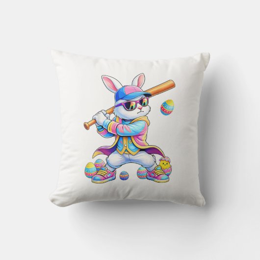 Funny Tie Dye Rabbit Baseball Easter Bunny Men Boy クッション (正面)