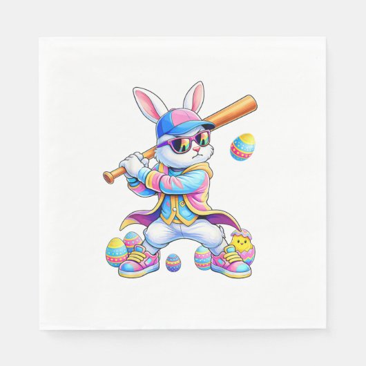 Funny Tie Dye Rabbit Baseball Easter Bunny Men Boy スタンダードランチョンナプキン (正面)