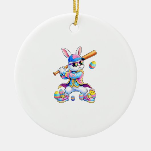 Funny Tie Dye Rabbit Baseball Easter Bunny Men Boy セラミックオーナメント (正面)