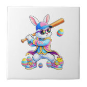 Funny Tie Dye Rabbit Baseball Easter Bunny Men Boy タイル (正面)