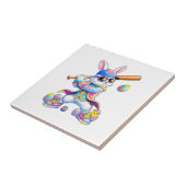 Funny Tie Dye Rabbit Baseball Easter Bunny Men Boy タイル (側面)