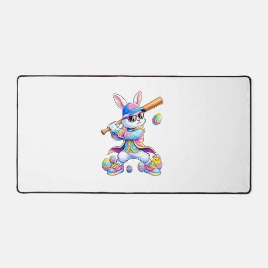 Funny Tie Dye Rabbit Baseball Easter Bunny Men Boy デスクマット (正面)
