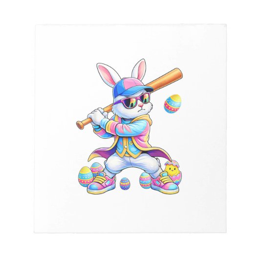 Funny Tie Dye Rabbit Baseball Easter Bunny Men Boy ノートパッド (正面)