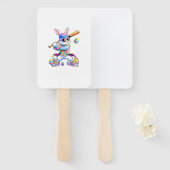 Funny Tie Dye Rabbit Baseball Easter Bunny Men Boy ハンドファン (正面&裏面)
