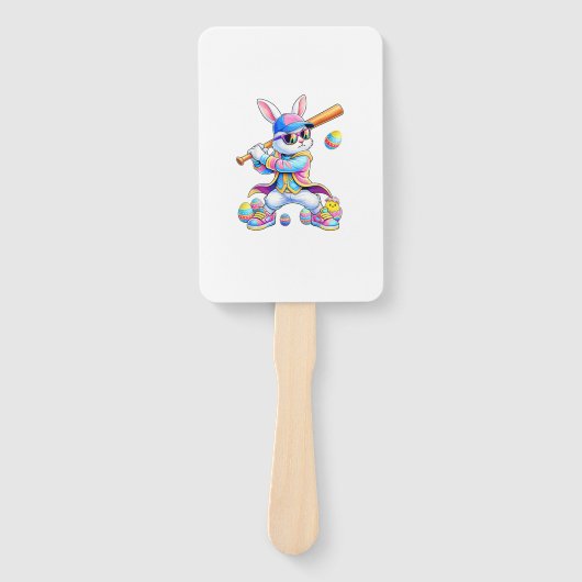 Funny Tie Dye Rabbit Baseball Easter Bunny Men Boy ハンドファン (正面)