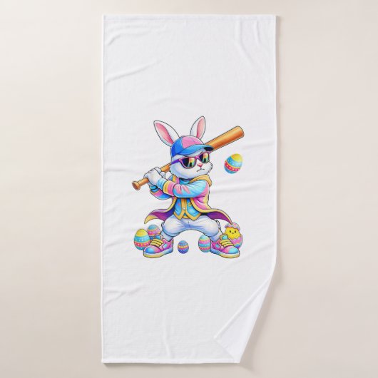 Funny Tie Dye Rabbit Baseball Easter Bunny Men Boy バスタオル (バスタオル)