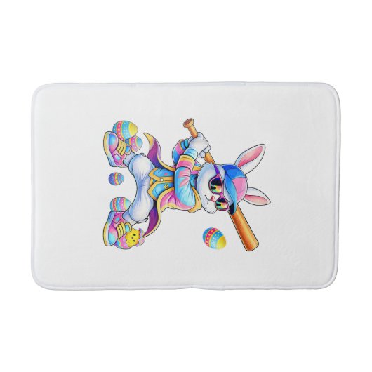 Funny Tie Dye Rabbit Baseball Easter Bunny Men Boy バスマット (正面)