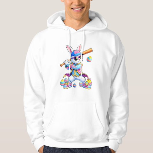 Funny Tie Dye Rabbit Baseball Easter Bunny Men Boy パーカ (正面)
