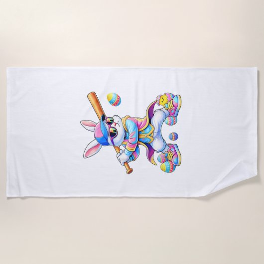 Funny Tie Dye Rabbit Baseball Easter Bunny Men Boy ビーチタオル (正面)