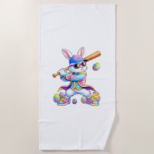 Funny Tie Dye Rabbit Baseball Easter Bunny Men Boy ビーチタオル (正面)