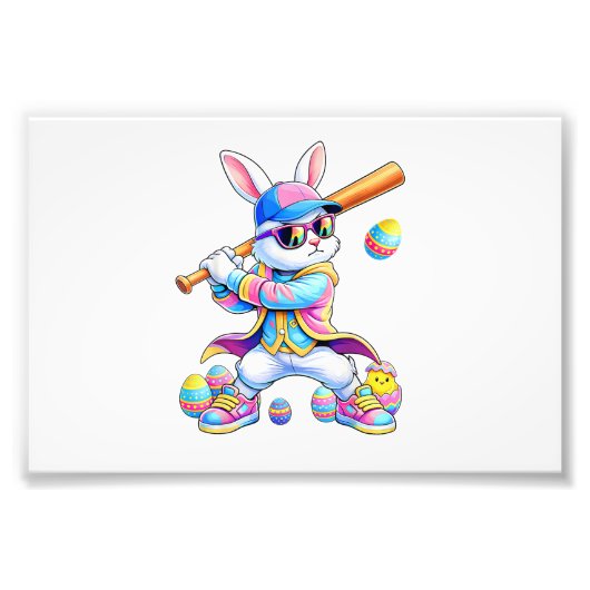 Funny Tie Dye Rabbit Baseball Easter Bunny Men Boy フォトプリント (正面)