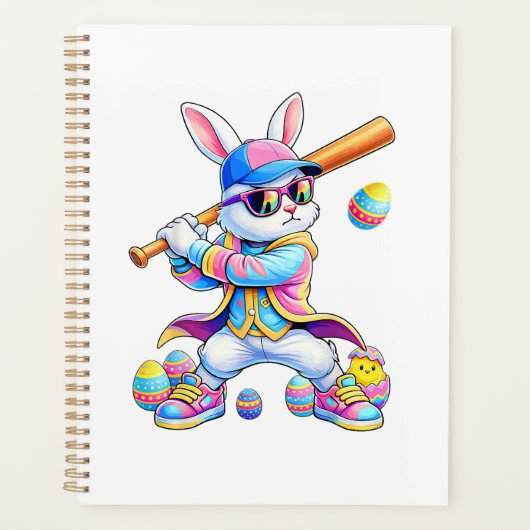 Funny Tie Dye Rabbit Baseball Easter Bunny Men Boy プランナー手帳 (正面)