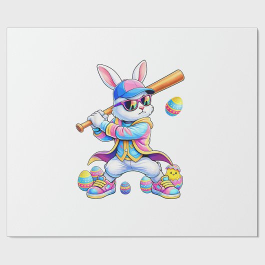 Funny Tie Dye Rabbit Baseball Easter Bunny Men Boy ラッピングペーパー (フラット)
