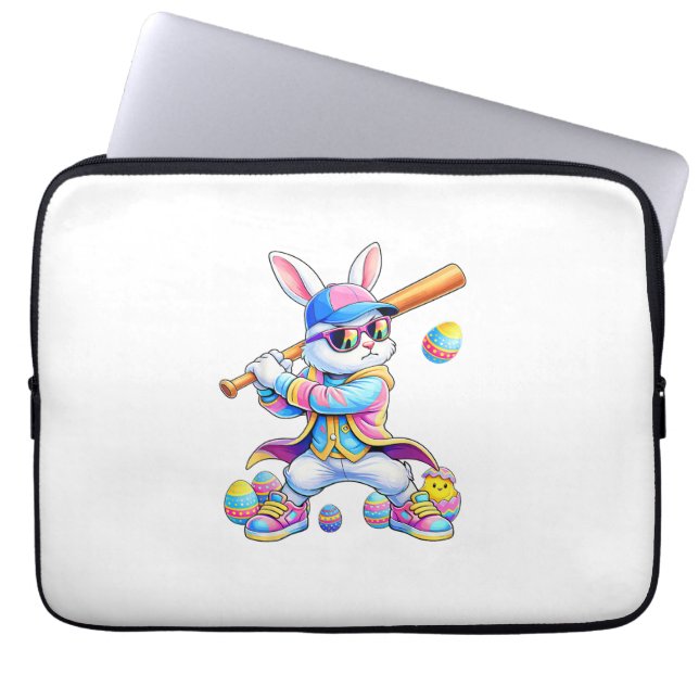 Funny Tie Dye Rabbit Baseball Easter Bunny Men Boy ラップトップスリーブ (正面)