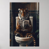 Funny Tiger Bathroom Print, Reading Newspaper on ポスター (正面)